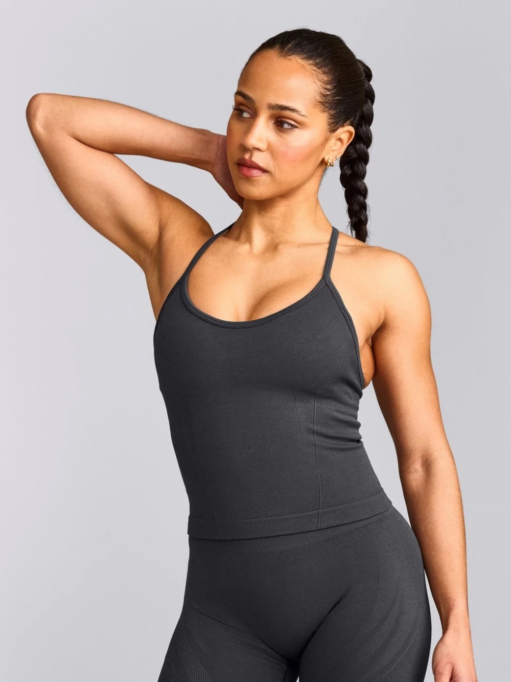 Oner Active - EnhanceLift Seamless Strappy Racer Tank With Built In Bra (Coal)